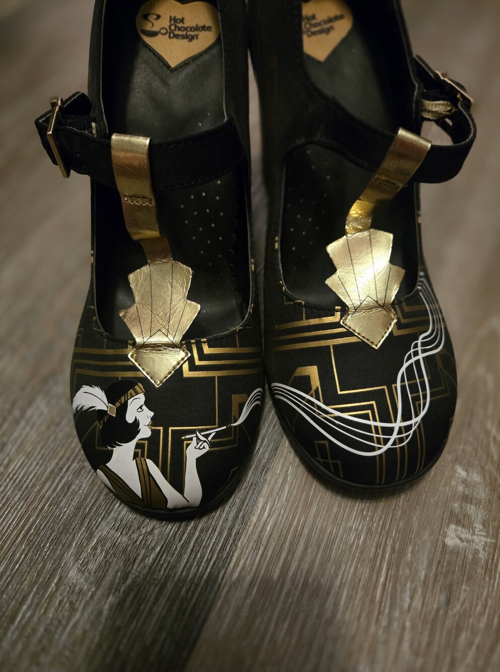 Hot Chocolate Designs Gold Flapper T Strap Mary Janes